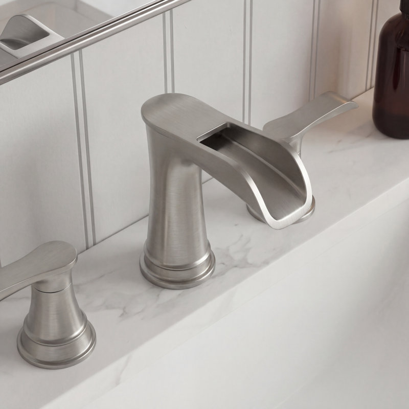 Widespread Waterfall 2-Handle Bathroom Sink Faucet with Drain Assembly, Brushed Nickel