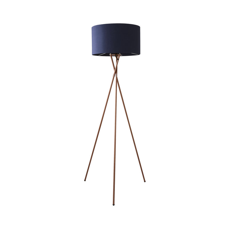 Misner 155cm Camden Tripod Floor Lamp with Large Reni Shade, No, Navy Blue, Copper