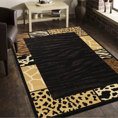 7 Ft. 10 In. X 3 Black Multi Machine-made Area Rug, 100% Polypropylene With Jute Backing, Wild Style, For High Traffic Areas, Stain And & Pet Rectangle Animal Print