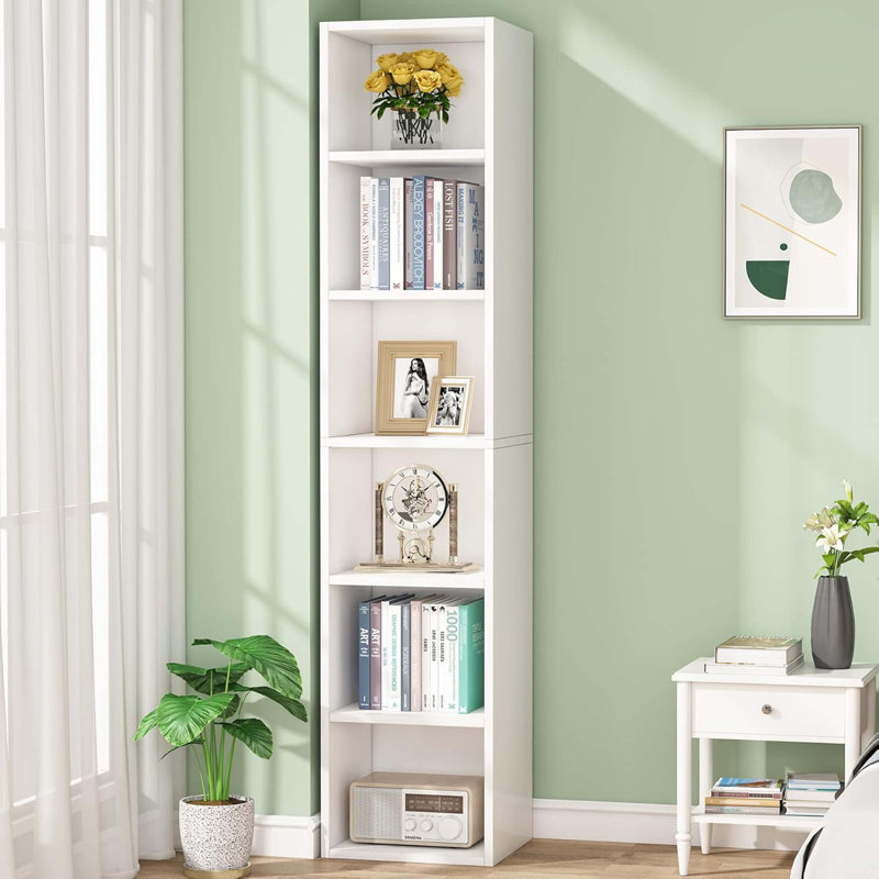 70.9" White 6-Tier Narrow Corner Cube Bookcase Storage For Living Room, Office, Bedroom, White