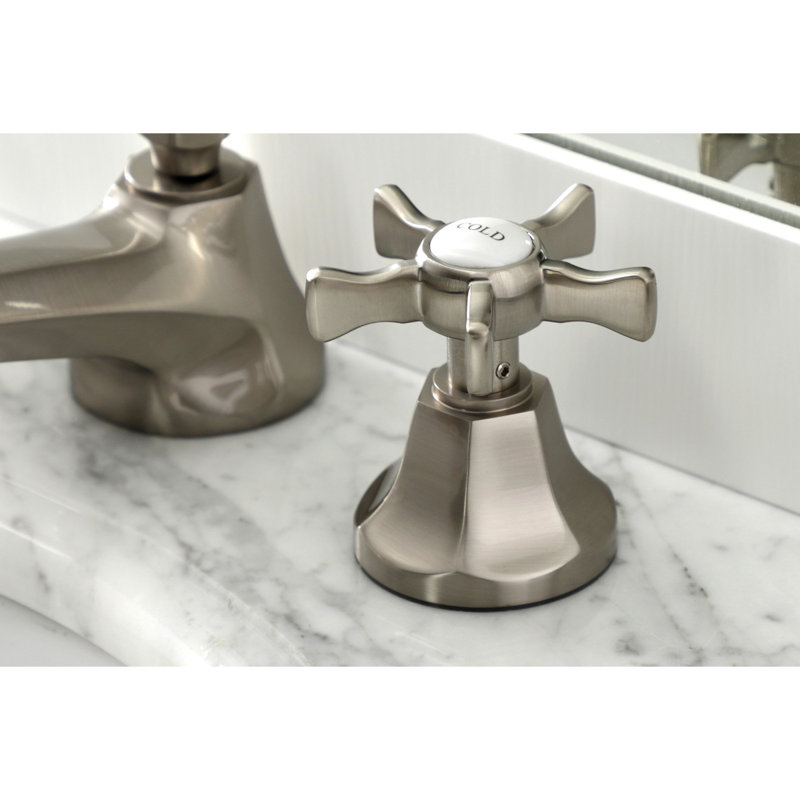 Robinet de salle de bain espacé Kingston, Nickel brossé, Croix