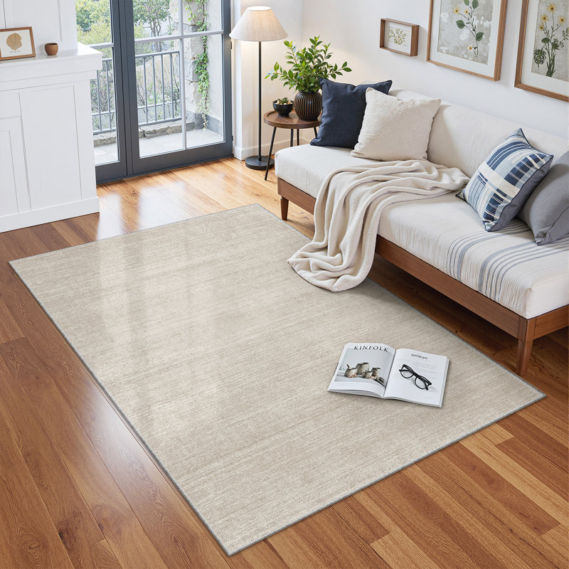 Tapis lavable à rayures rétro antidérapant (beige), Rectangle 5 pi x 7 pi, Beige