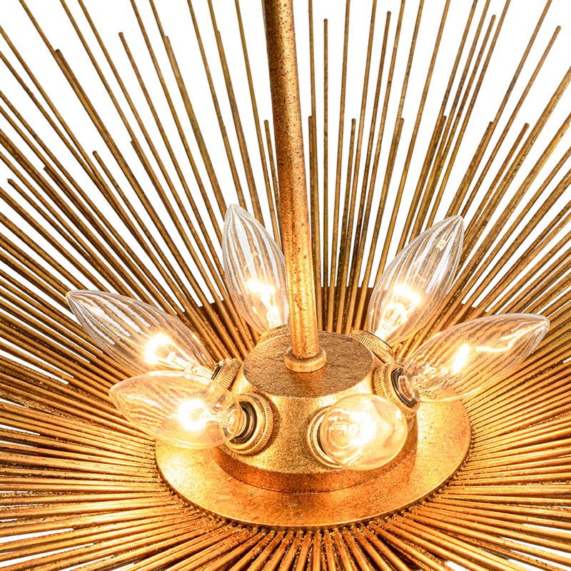 6 - Light Art Deco Vintage Gold Leaf Basket Sunburst Chandelier