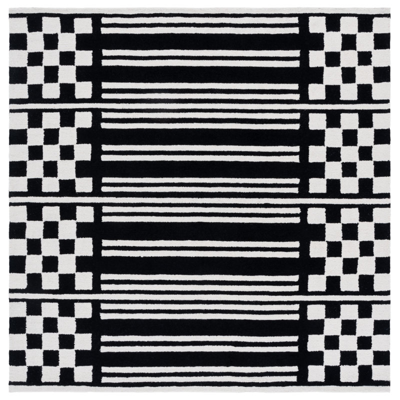 0.38" Pile Hand-Tufted Wool Geometric Area Rug, Square 6'