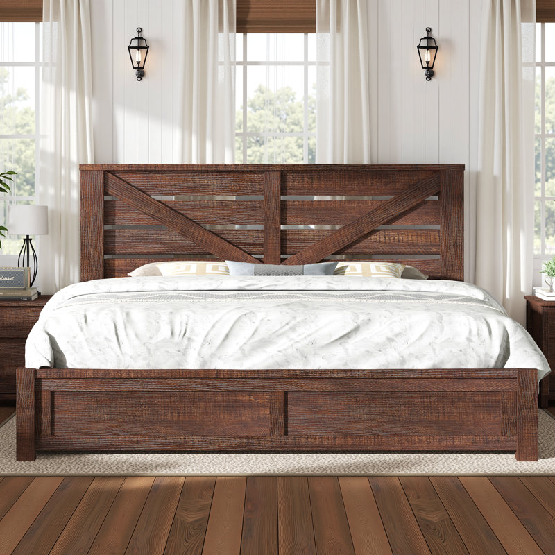  Tryston Farmhouse King Bed Frame with 49.2" Barn Door Headboard, Brown, Brown, King
