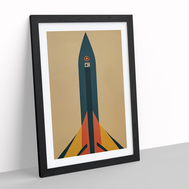 XV1022-3810X Retro Spaceship Rocket No.2 - Single Picture Frame Print, 64cm H x 46cm W x 2cm D, Black