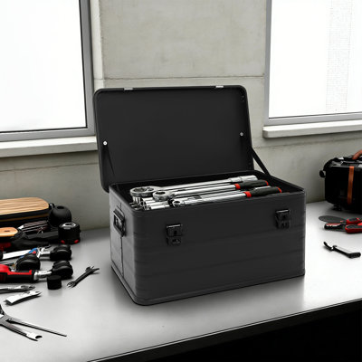 Black Storage Box 21.13 Gallon Aluminum Alloy Storage Case Tool Storage Container with Lid for Garage Camping Outdoor Gear