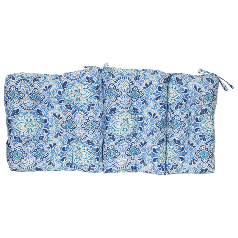 Outdoor Tufted Seat/Back Chair Cushion, 22" W x 21" D, White/Blue/Fiorella Baltic Moroccan