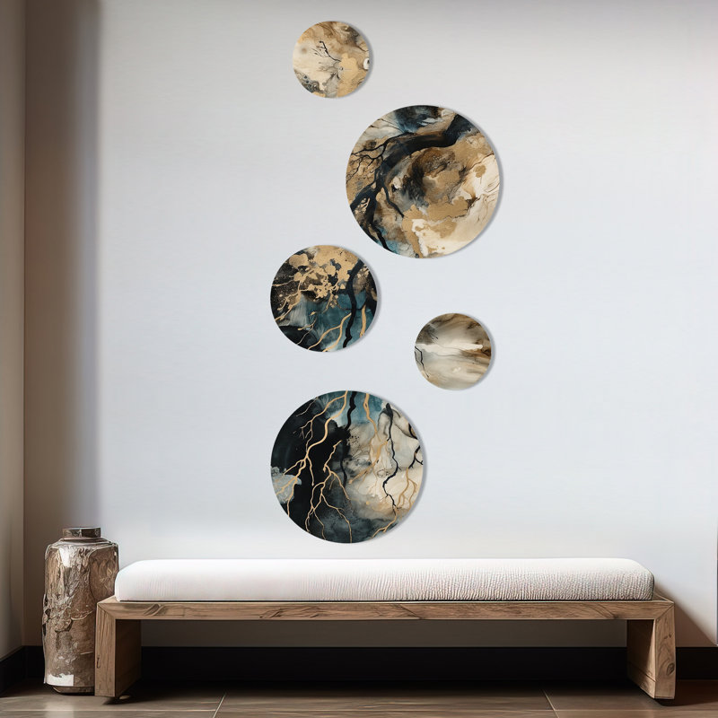 Ensemble de 5 décorations murales bleu marbré beige Dreamscape II