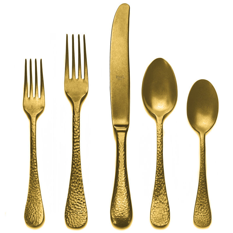 Epoque 5 - Piece Stainless Steel Flatware Set - Service for 1, Pewter Gold