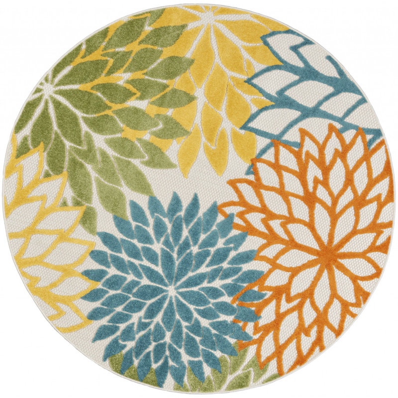 Armone Machine Woven Floral Indoor / Outdoor Area Rug, Round 5'3"
