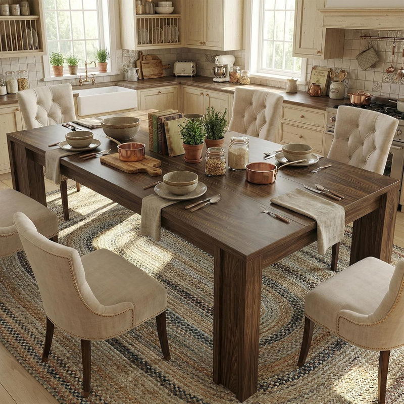 Table de salle à manger de style campagnard de 180 cm pour 6 à 8 personnes, table rectangulaire pour cuisine ou salle à manger