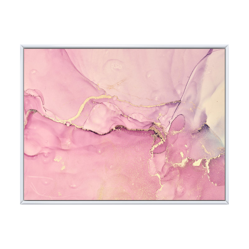 «Pink Marble Waves II», peinture sur toile, Cadre flottant blanc, H 16 po x l 32 po x P 1 po