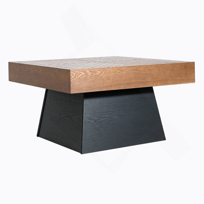 Modern Square Coffee Table For Living Room 31.5 Inch, Brown Wood Grain Top & Black Base, Mid-Century Farmhouse Style Centre Accent Table