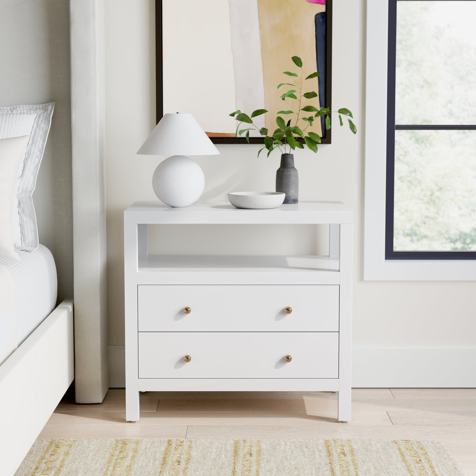 Celine 28" Acacia Nightstand, Smooth White