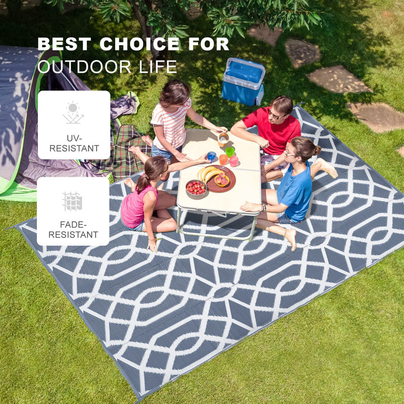 Geometric Blue Outdoor/Indoor Rug, Rectangle 10' x 8'