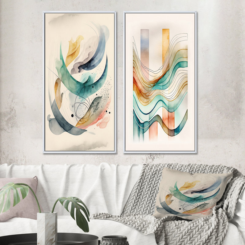 «Soft Minimalist Abstract», 2 pièces sur toile, Cadre blanc, H 20 po x l 24 po