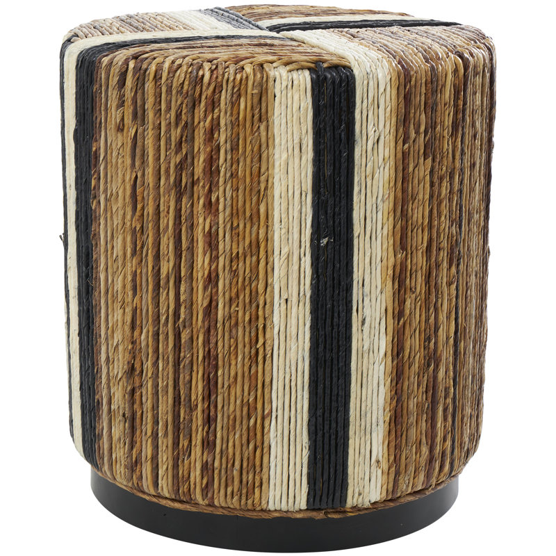 Sanjaya Banana Leaf Handmade Linear Wrapped Side End Brown Accent Table with Cream and Black Stripes