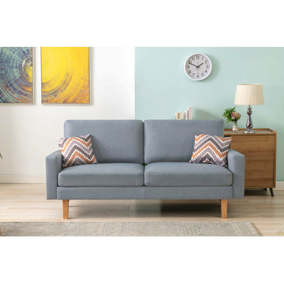 70"W Linen Sofa With 2 Throw Pillows