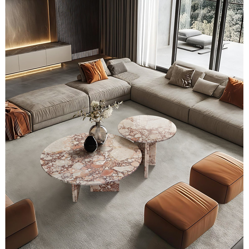 Table basse gigogne, marbre, ensemble de 2, rose, gigogne peu encombrante