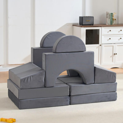 14 PCS Modular Kids Play Couch, Child Sectional Sofa, Versatile Toddler Soft Building Blocks Sofa Playset For Playroom Bedroom, Convertible Foam And Floor Cushion For Boys Girls Gifts, Gray