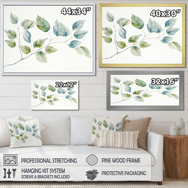 Feuilles vertes, charme minimaliste I, Cadre doré simple, H 34 po x l 44 po x P 1,5 po