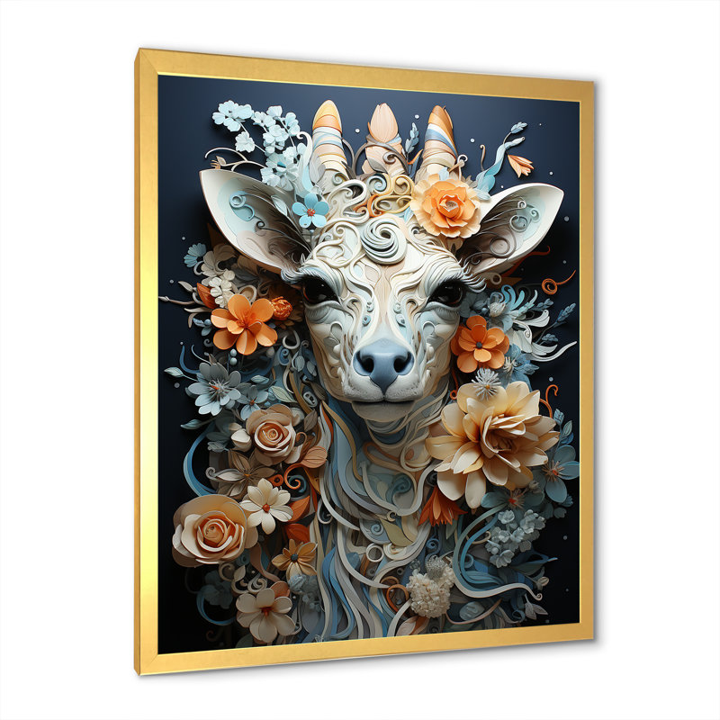 Girafe grise surré - Savane, Cadre doré simple, H 32 po x l 24 po x P 1 po