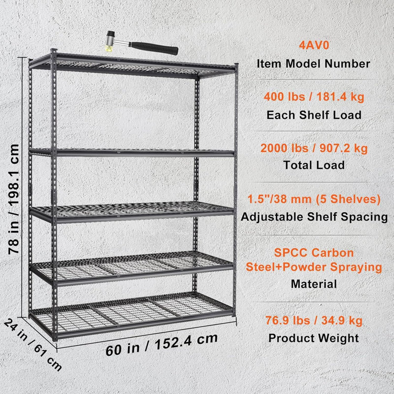 Étagère de rangement à 5 niveaux pour tablettes de garage