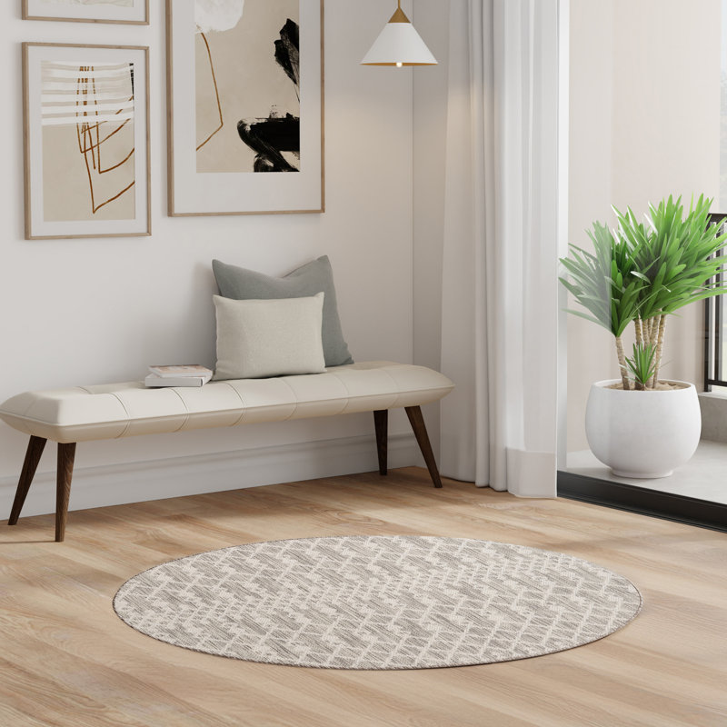  Positano 4' x Round Light Grey Modern Rug, Light Gray, Round 4'