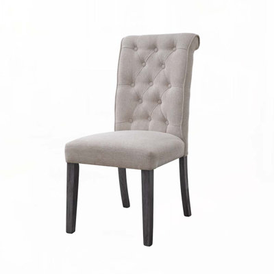 Linen Upholstered Dining Chair Set with Button Tufted Back