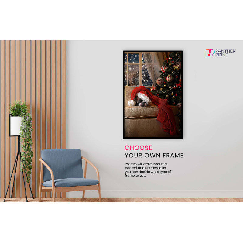 Dog Waiting For Santa By The Christmas Tree - No Frame Print, 61cm H x 41cm W