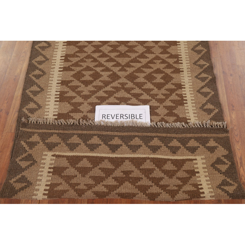 Brown Kilim Reversible Wool Area Rug 3x6