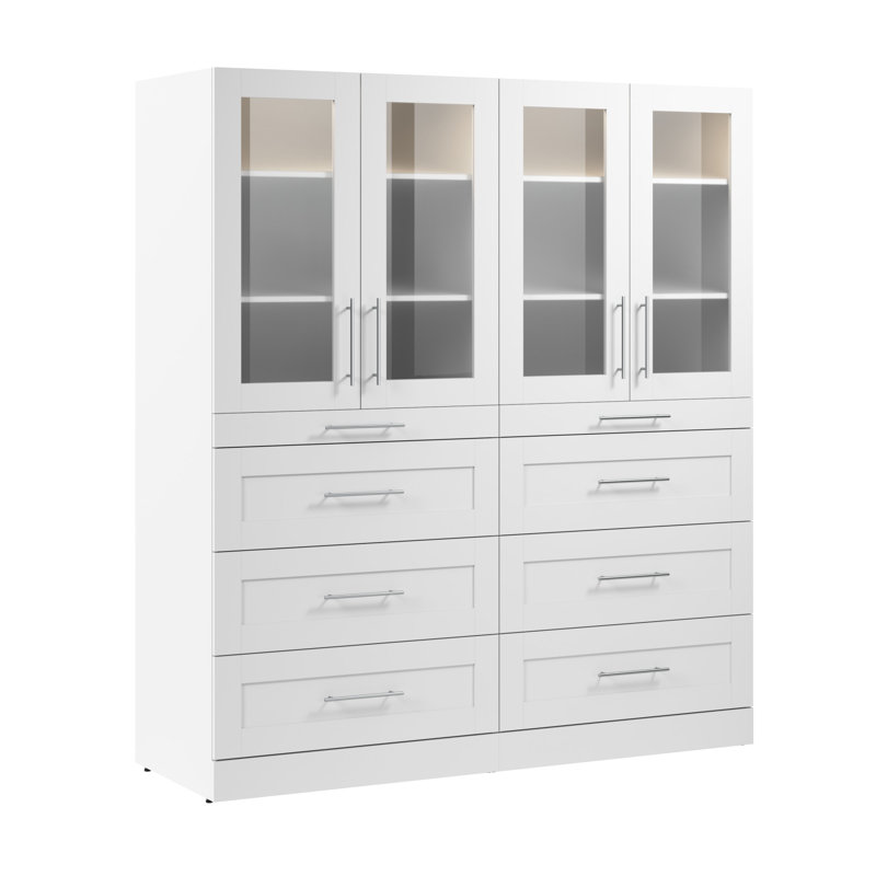 Système d'organisation modulaire avec garde-robe 71 po x 25 po Florence avec lumières DEL, tablettes, tiroirs et portes, style Shaker