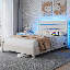 Structure de lit double avec station de charge, lit à DEL avec tête de lit tapissier, lit plateforme en métal avec rangement sous le lit, aucun sommier requis, silencieux, assemblage facile, gris clair-1254601157-1254601159