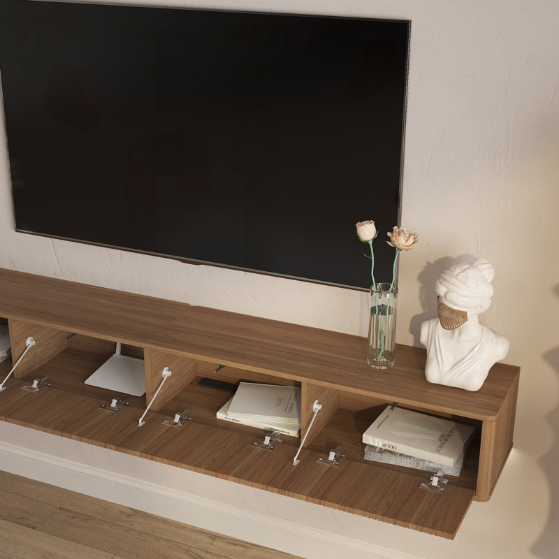 Meuble télé suspendu avec prise électrique et éclairage DEL, Wood