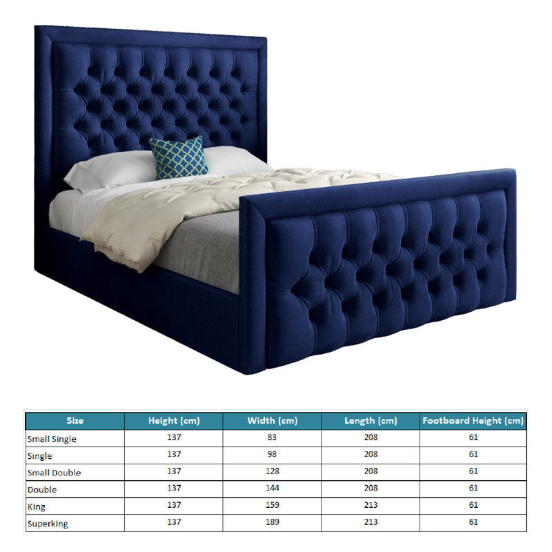 Bessemer Upholstered Bed, Small Single (2'6), Blue