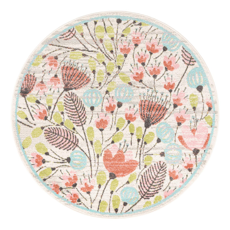 Whimsy Kids Floral Polypropylene Plastic Rug, Round 5'3"