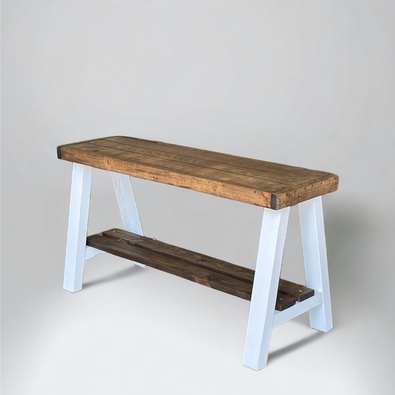 Banc de rangement en bois massif Minoo, Brun foncé / blanc