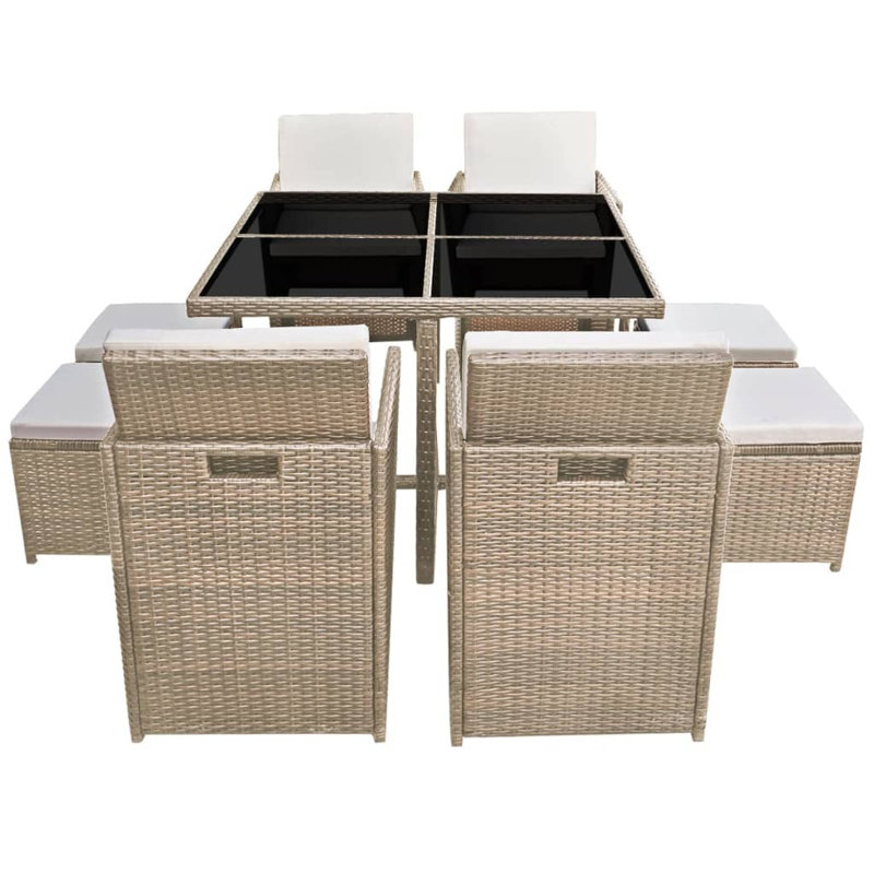 Ensemble de salle à manger Buttram vidaXL, 11 pièces: table, 6 fauteuils et 4 repose-pieds, Blanc, Black