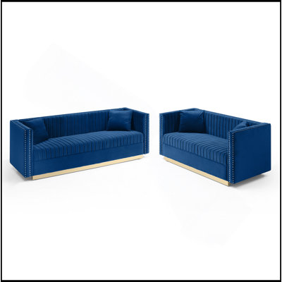 Ensemble de causeuse en velours touffeté à canaux verticaux Contemporary