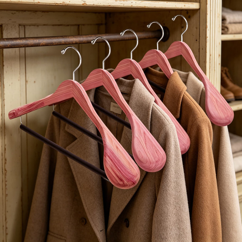 Paquet de 10 cintres aromatiques en bois de cèdre rouge naturel avec des épaules très larges et un bar antidérapant en velours pour les costumes, les vestes et les vêtements délicats