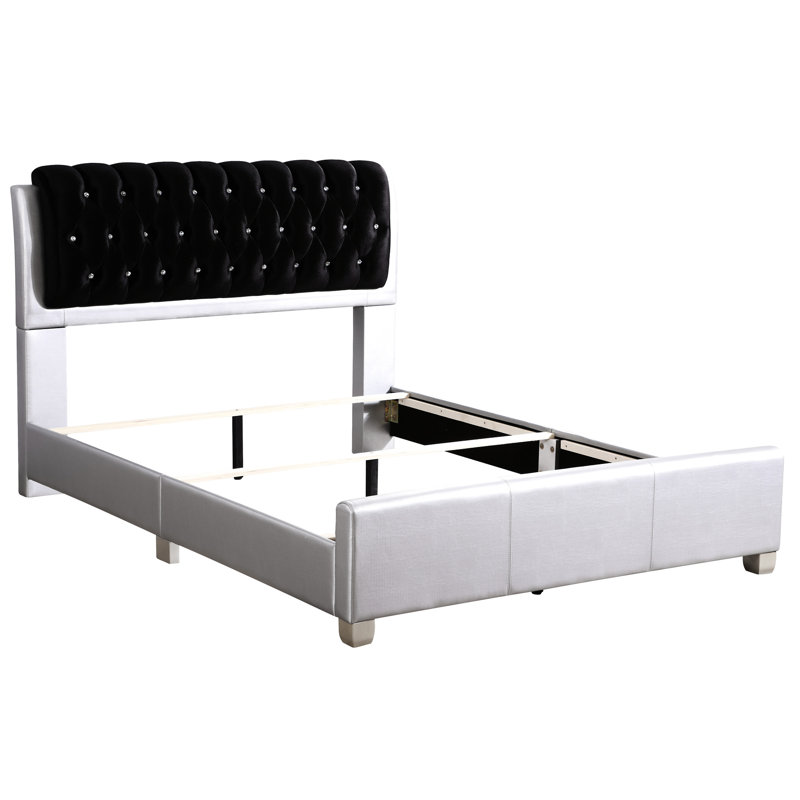 Très grand lit argenté avec structure - H 48 po x l 79 po x P 88 po pour chambre à coucher Allure