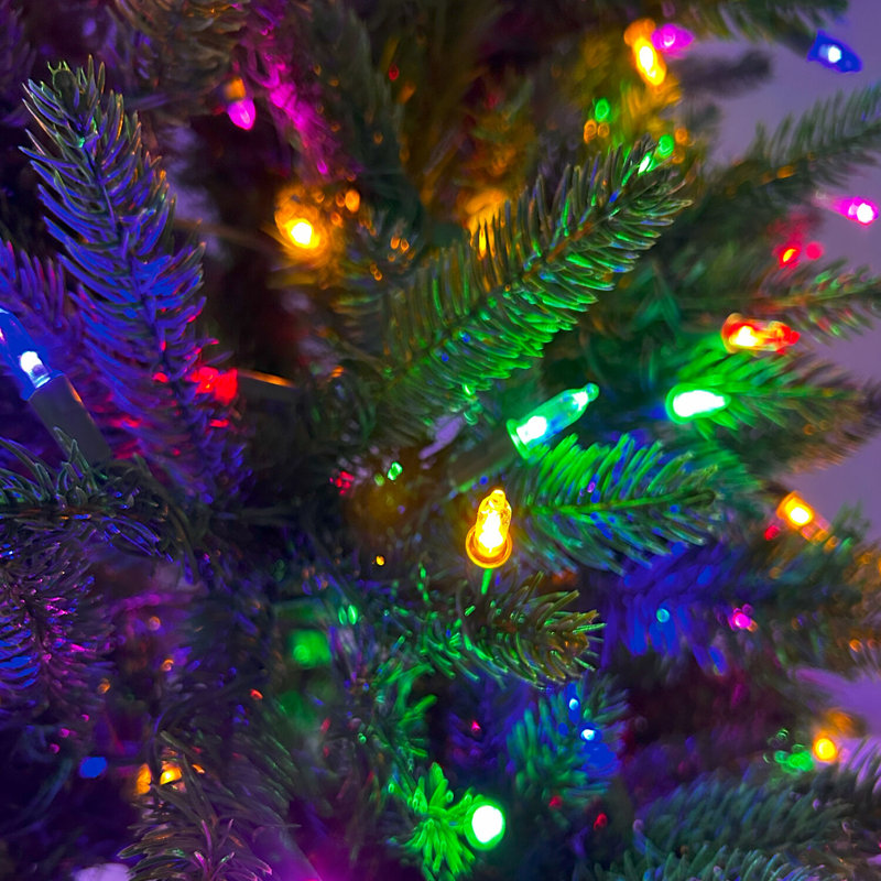Carmel Slim Green Pine Trees Artificial Christmas Tree with 550 with Colored and White LED String Lights, 90" H