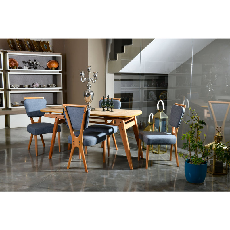 Ensemble repas pour quatre personnes, Chêne / bleu clair