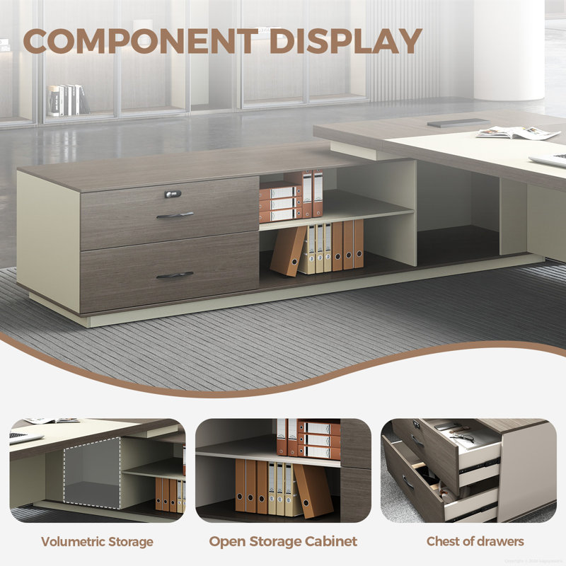 Luxury Modern L-Shaped Ergonomic Executive Desk With Integrated Storage & Power Management, Left Hand Return