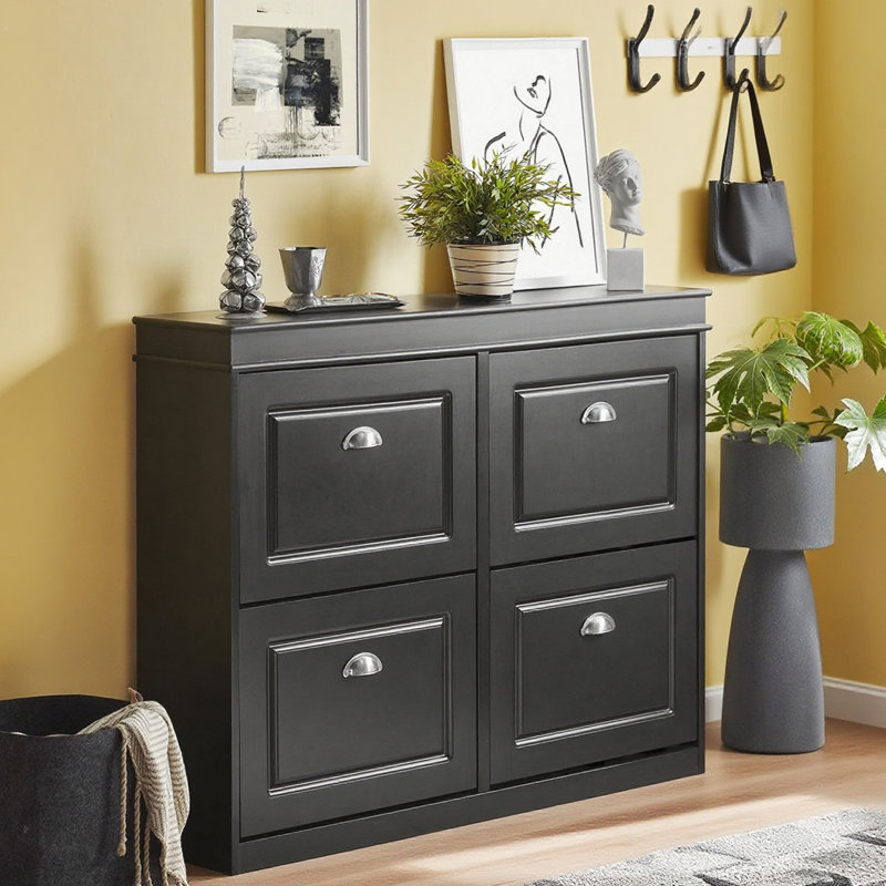 Moriah 16 Pair Shoe Storage Bench, Black