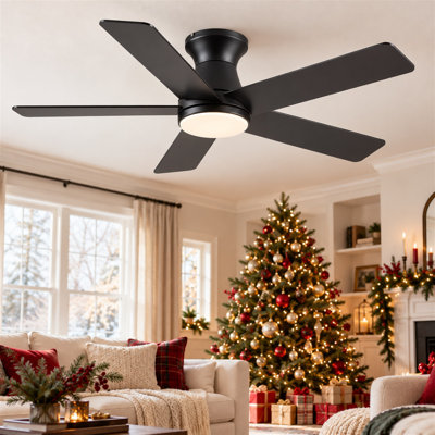 46" 5-blade Indoor Flush mount Ceiling Fans With Lights And Remote/App