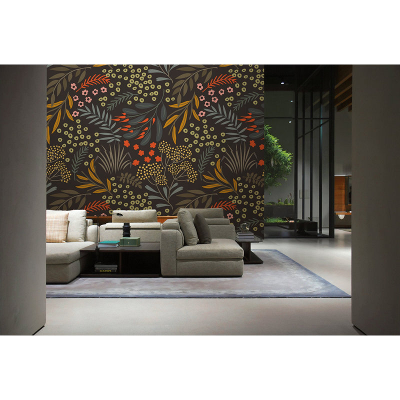 Papier peint amovible avec motifs floraux rétro, L 105,96 po x l 187 po