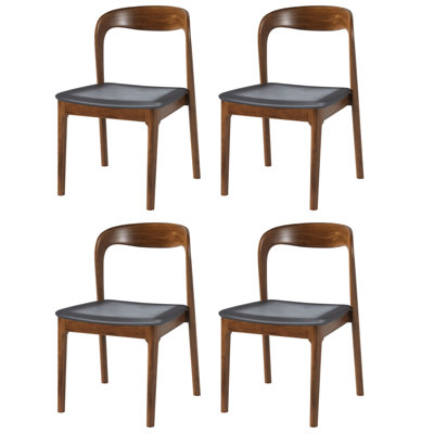 Ikerne Upholstered Side Chairs (Set Of 4) Soft Leather Solid Wood Backrest Breathable Armless Dining Chairs