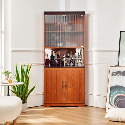 Armoire de rangement d'angle moderne avec portes en verre trempé et tablettes réglables